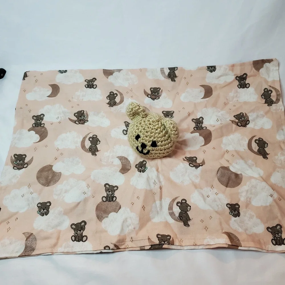 Knit Teddy Bear Moon Cloud Baby Blanket Swaddle Security‎ Lovey Blanket